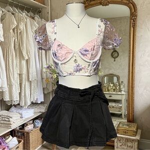 ROMWE Floral Embroidered Bra Mesh Corset Top